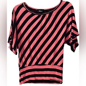 Iz Byer Diagonal Striped Coral/Orange and Black Blouse